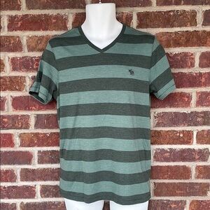 Men’s Abercrombie & Fitch Striped Two Tone Green V-Neck Shirt Size Medium